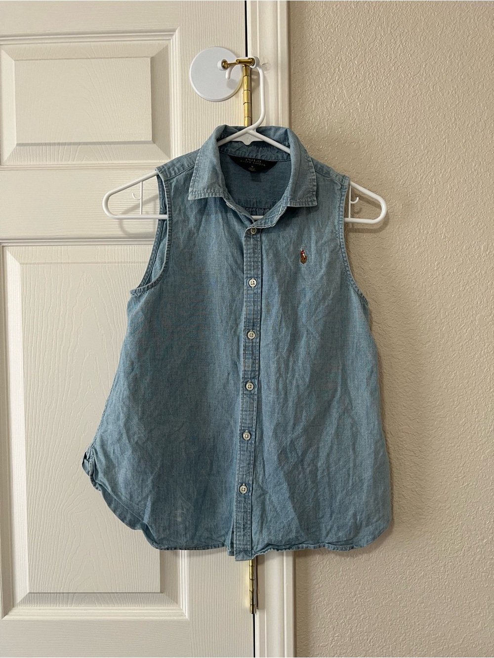 Polo Ralph Lauren Chambray Sleeveless Button Down Shirt Blue Girls Size 16